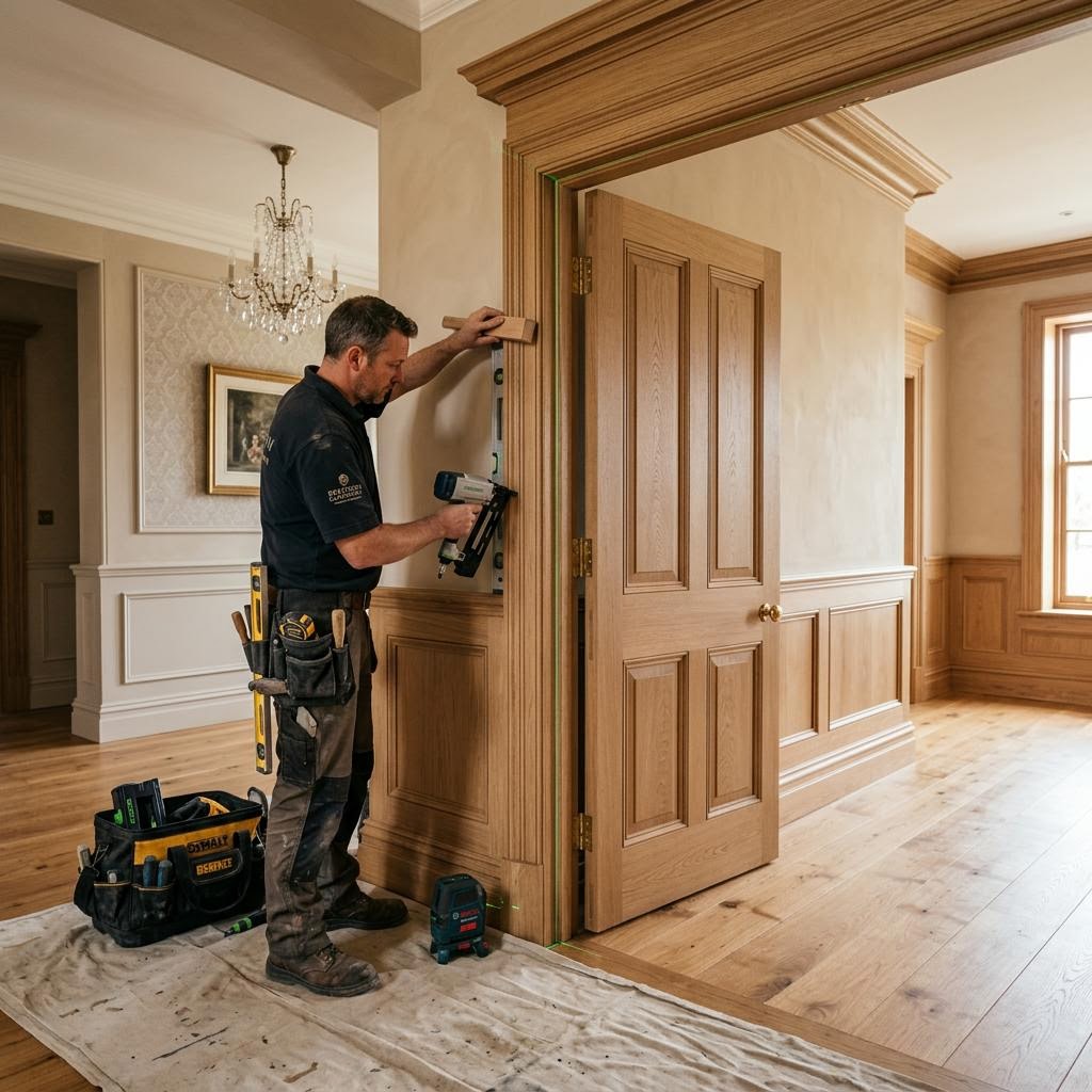 Illustrative design for custom oak door installation